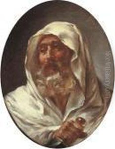 Head Of A Bearded Man In A White Cloak Holding A Dagger