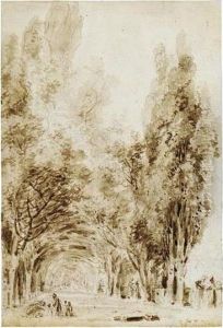 A Tree-lined Avenue In A Park With A Family Playing In The Foreground