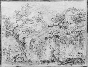 Scene Champetre Dans Le Jardin D'une Villa. by Jean-Honore Fragonard