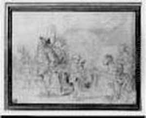 Attribue A Jean-honore Fragonard Deux Enfants Offrant Des Fleurs by Jean-Honore Fragonard