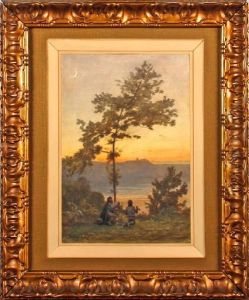 Figures Playing Bagpipes Before A Landscape