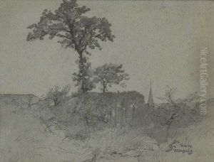 Paysage Aux Arbres Et Au Clocher by Francois Louis Francais