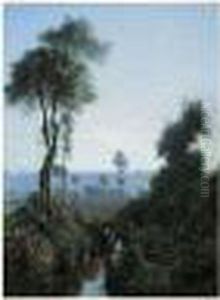 Pecheur Au Bord De La Riviere by Francois Louis Francais