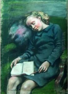 Colette Maik, Endormie, Un Livre Sur Ses Genoux.