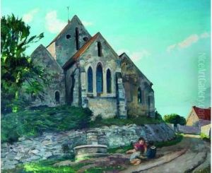 Enfants Jouant Devant Une Eglise.