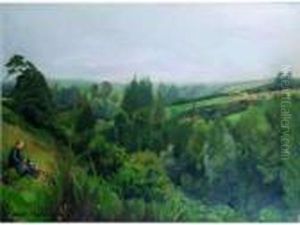 Paysage. Bretonne Et Son Chien. by France Leplat