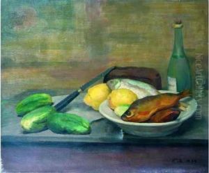 Nature Morte Aux Poissons Et Aux Cornichons. by France Leplat