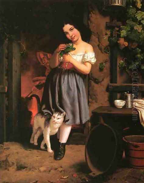 A Young Girl With Cat - view 1