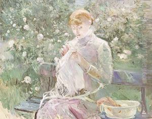 Young Woman Sewing in a Garden 1881 by Berthe Morisot