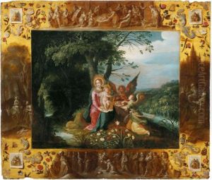Maria Mit Kind Und Zweiengeln, Von Grisaillen Umrahmt