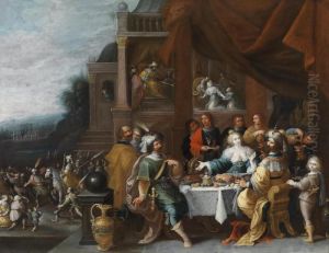 Ahasver And Haman At The Feast Of Esther by Frans II Francken
