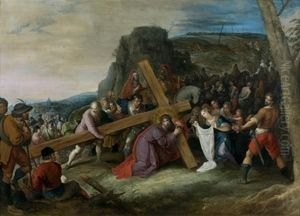 Le Voile De La Sainte Veronique Pendant La Montee Au Calvaire by Frans II Francken