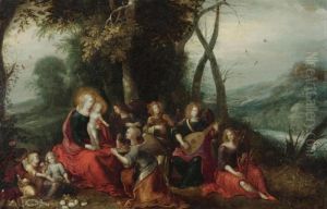 The Adoration Of The Madonna With Angels Playing Music by Frans II Francken