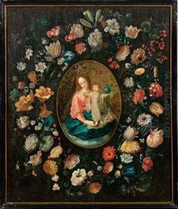Hl. Maria Mit Kind In Einem Ovalen Blutenkranz by Frans II Francken