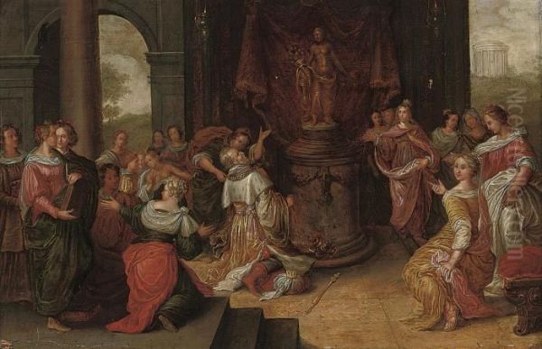 Figures In A Classical Courtyard Before An Alter With A Statue Ofceres - view 1