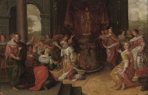 Figures In A Classical Courtyard Before An Alter With A Statue Ofceres by Frans II Francken