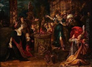 Scene De Sacrifice Antique by Frans II Francken