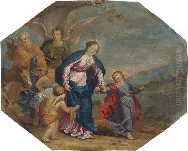 The Flight Into Egypt. Octagonal Form. Oil/copper - view 1