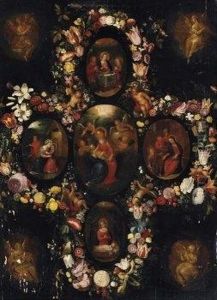Five Medallions With Scenes From
The Childhood Of Christ. The Corners Shows Angels Making Music In
Brunaille Painting by Frans II Francken