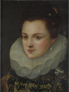 Portrait Of A Lady Wearing A Black Dress With Gold Brocade And A White Ruff