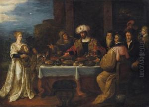Salome Presenting The Head Of Saint John The Baptist To King Herod by Frans II Francken