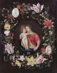 The Madonna And Child Surrounded By A Garland Of Flowers by Frans II Francken