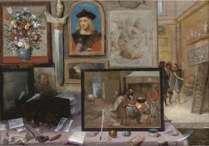 The Interior Of An Artist's Studio, With The Artist Showing Hiswork In The Background by Frans II Francken