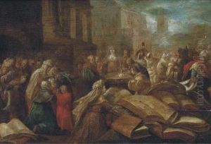Figures At A Temple: A Ceremony To Minerva by Frans II Francken