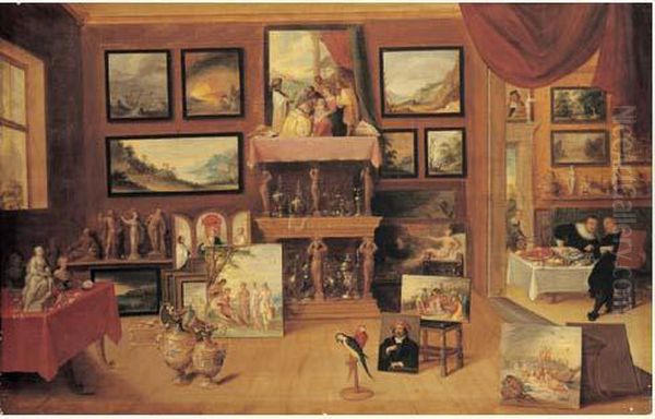 Deux Collectionneurs Dejeunant Dans Une Galerie De Peintures - view 1