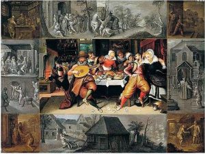 The Prodigal Son Feasting,
Within A Border Representing Scenes From The Parable Of The Prodigal Son by Frans II Francken