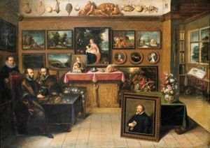 A Collector's Cabinet With Abraham Ortelius And Justuslipsius by Frans II Francken