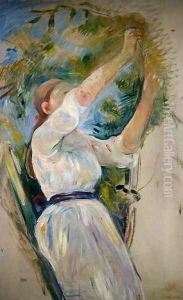 Girl gathering cherries 1891 by Berthe Morisot