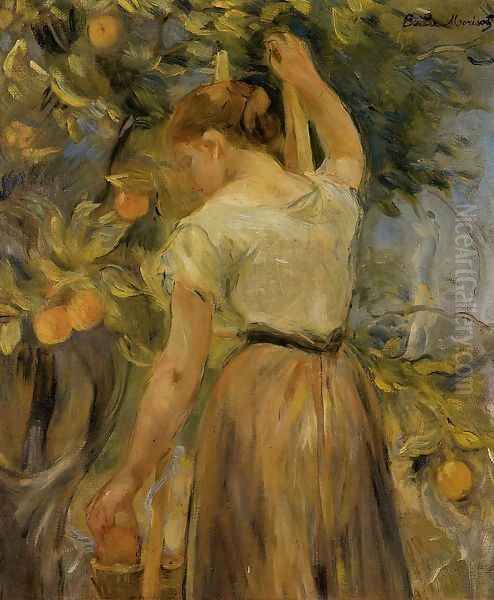 Young Woman Picking Oranges - view 1
