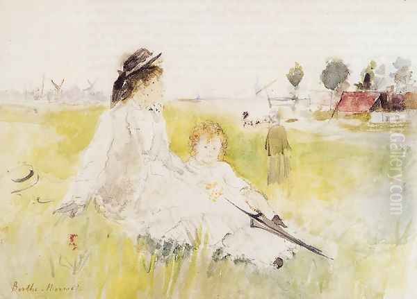 Girl And Child On The Grass - view 1