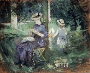 Girl Sewing In A Garden by Berthe Morisot