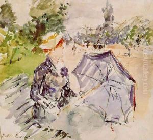 Lady with a Parasol Sitting in a Park 1885 by Berthe Morisot