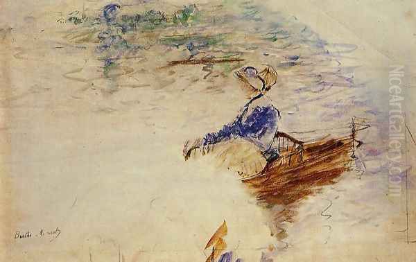 Young Woman In A Rowboat Eventail - view 1
