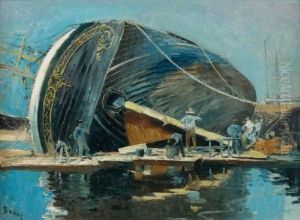 Scene De Chantier Naval, Trois-mats Au Carenage by Frank Myers Boggs