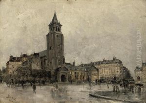 Figures On A Busy Street, Paris by Frank Myers Boggs