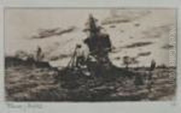 "la Sortie Du Port Du Havre" 
Estampe,numerotee 14 En Bas A Droite, Signee En Bas A Gauche. 14 X 24cm - view 1