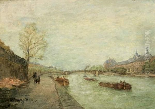 La Seine Au Louvre
Huile Sur Panneau, Signee En Bas A Gauche - view 1