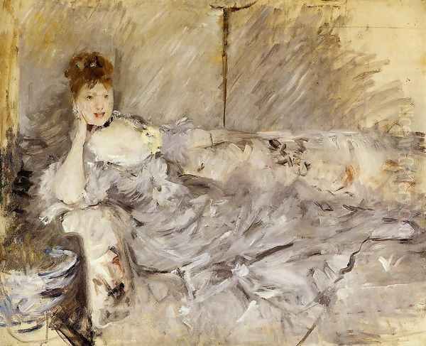 Young Woman In Grey Reclining - view 1