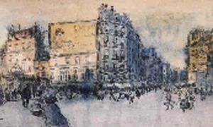 Fusain Et Aquarelle Sur Papier, Signe Et Situe A Paris En Bas A Gauche.