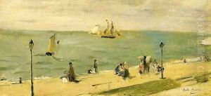 The Beach At Petit Dalles Aka On The Beach by Berthe Morisot