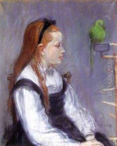 Young Girl With A Parrot by Berthe Morisot