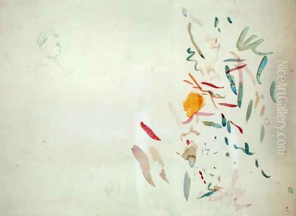Sketch of a womans head and lines of colour possibly from a sketchbook 1887 - view 1
