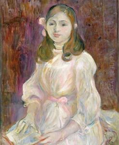 Portrait of Julie Manet (1878-1966) Holding a Book 1889 by Berthe Morisot