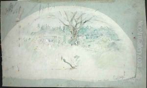 Fan depicting Bougival, 1884 by Berthe Morisot