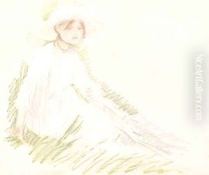 Fillette assise dans l'herbe