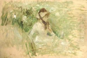 Jeune femme assise dans l'herbe by Berthe Morisot
